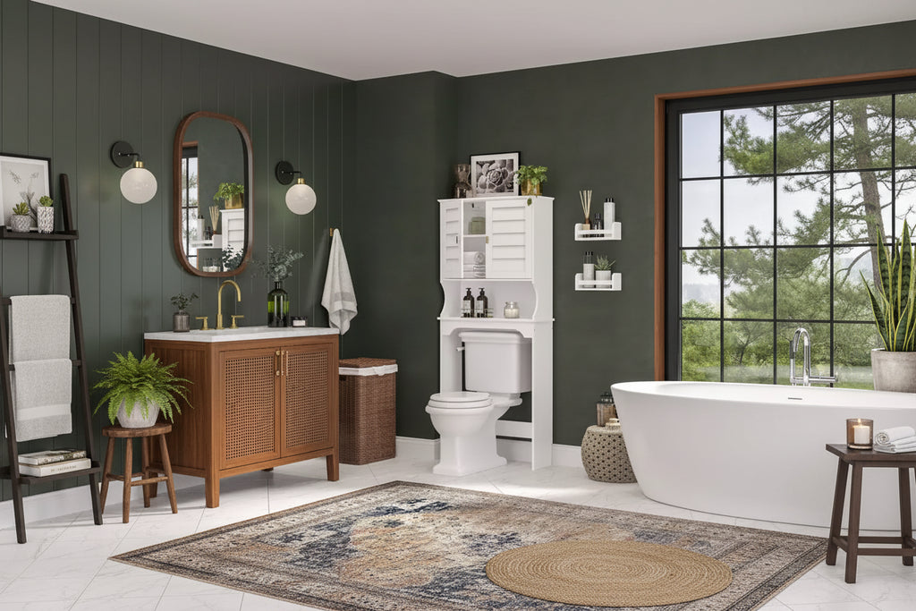 Brookfield Mueble de baño auxiliar de almacenamiento sobre el inodoro, color blanco