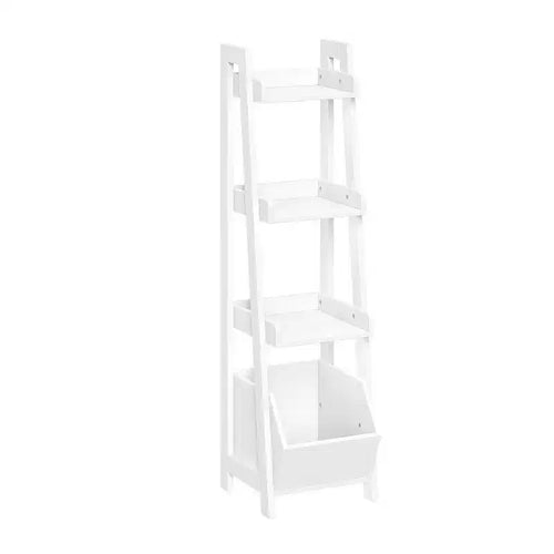RiverRidge Amery 4-Tier 13" Ladder and Display Shelves with Storage Organizer Bin White