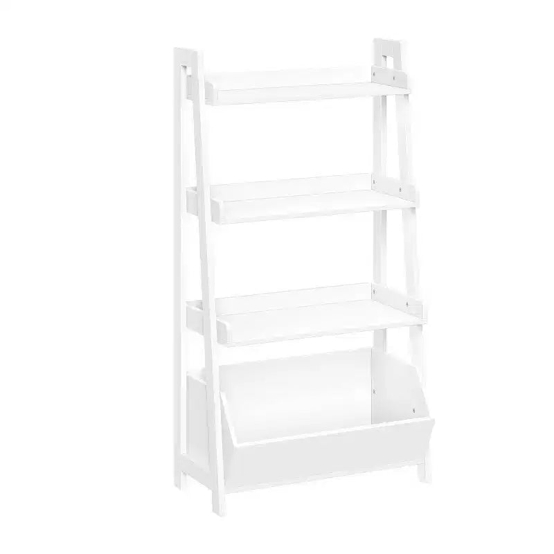 RiverRidge Amery 4-Tier 24" Ladder and Display Shelves with Storage Organizer Bin White