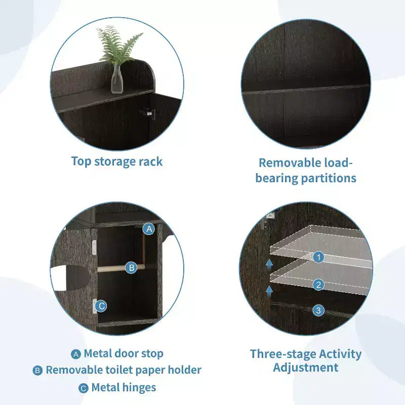 Armario de almacenamiento para encima del inodoro | Estante organizador de baño con puertas de granero, soporte para papel higiénico