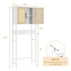 Armario de almacenamiento sobre el inodoro con estante ajustable y puertas de ratán, organizador de baño para ahorrar espacio encima del inodoro con manija de metal, blanco