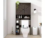 Dyonery bathroom locker, toilet, washing machine above the locker, with barn door, toilet paper holder, with adjustable bottom bar