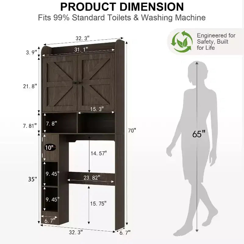 Armario de almacenamiento para colocar sobre el inodoro, organizador de baño estilo rústico que ahorra espacio con soporte para papel higiénico y estante ajustable