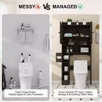 Armario de almacenamiento para colocar sobre el inodoro, organizador de baño estilo rústico que ahorra espacio con soporte para papel higiénico y estante ajustable