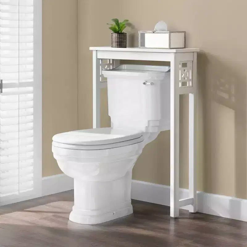 Alaterre Furniture Derby Over-the-Toilet Storage Shelf, 37 in. Tall Bathroom Space Saver, Modern Freestanding Organizer for Toiletries & Towels, White