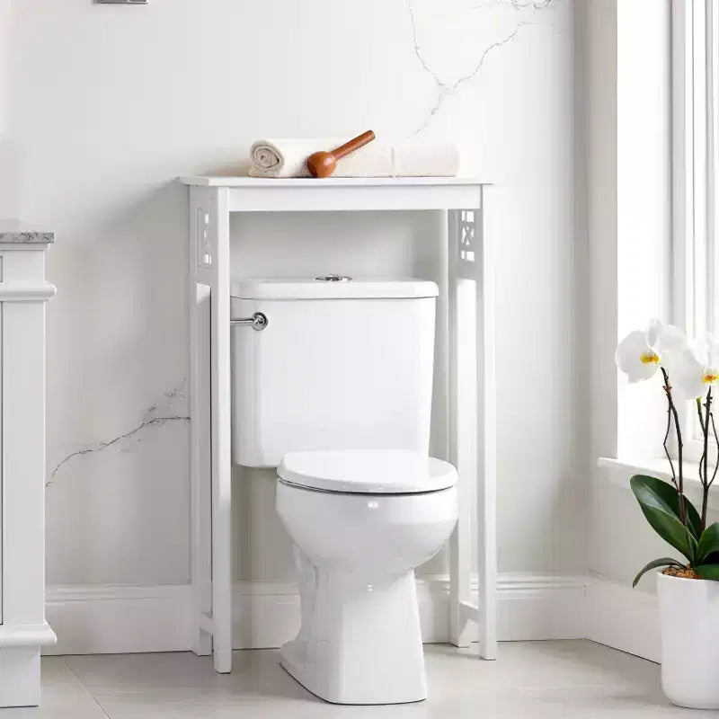 Estantería Derby para encima del inodoro, 94 cm de altura, organizador de baño que ahorra espacio, organizador moderno e independiente para artículos de tocador y toallas, blanco