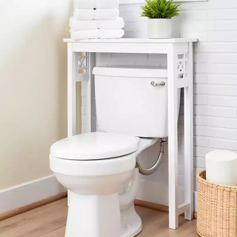 Estantería Derby para encima del inodoro, 94 cm de altura, organizador de baño que ahorra espacio, organizador moderno e independiente para artículos de tocador y toallas, blanco