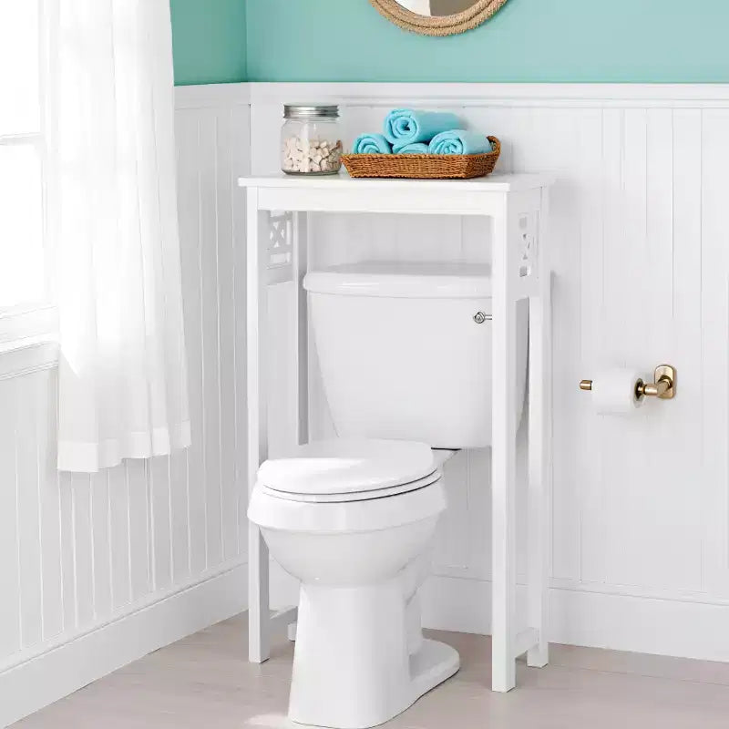 Estantería Derby para encima del inodoro, 94 cm de altura, organizador de baño que ahorra espacio, organizador moderno e independiente para artículos de tocador y toallas, blanco