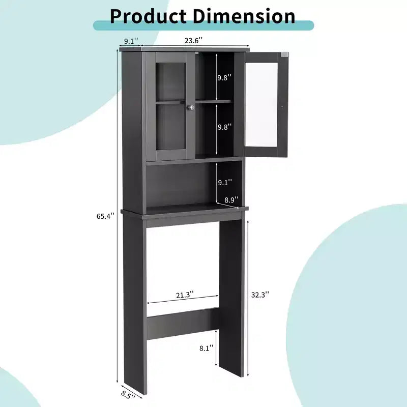 Estantes para Inodoro con Doble Puerta de Cristal Templado y Estante Ajustable