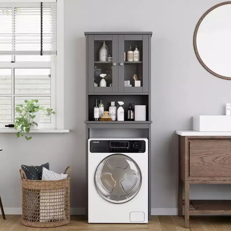 Estantes para Inodoro con Doble Puerta de Cristal Templado y Estante Ajustable