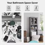 Estantes para Inodoro con Doble Puerta de Cristal Templado y Estante Ajustable