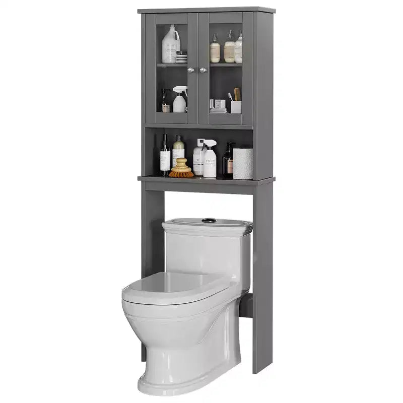 Estantes para Inodoro con Doble Puerta de Cristal Templado y Estante Ajustable