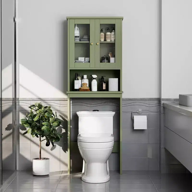 Estantes para Inodoro con Doble Puerta de Cristal Templado y Estante Ajustable