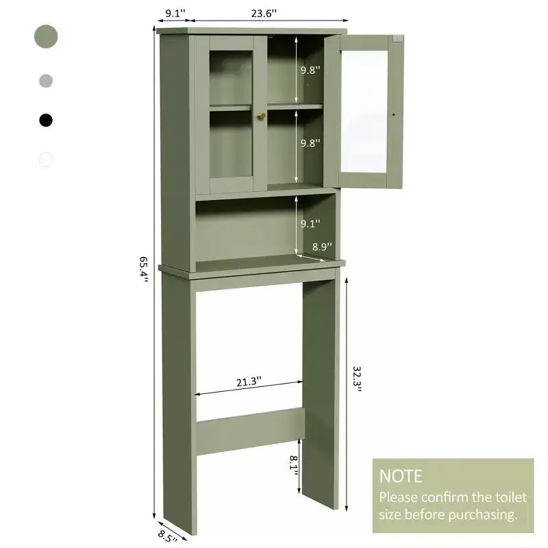 Estantes para Inodoro con Doble Puerta de Cristal Templado y Estante Ajustable