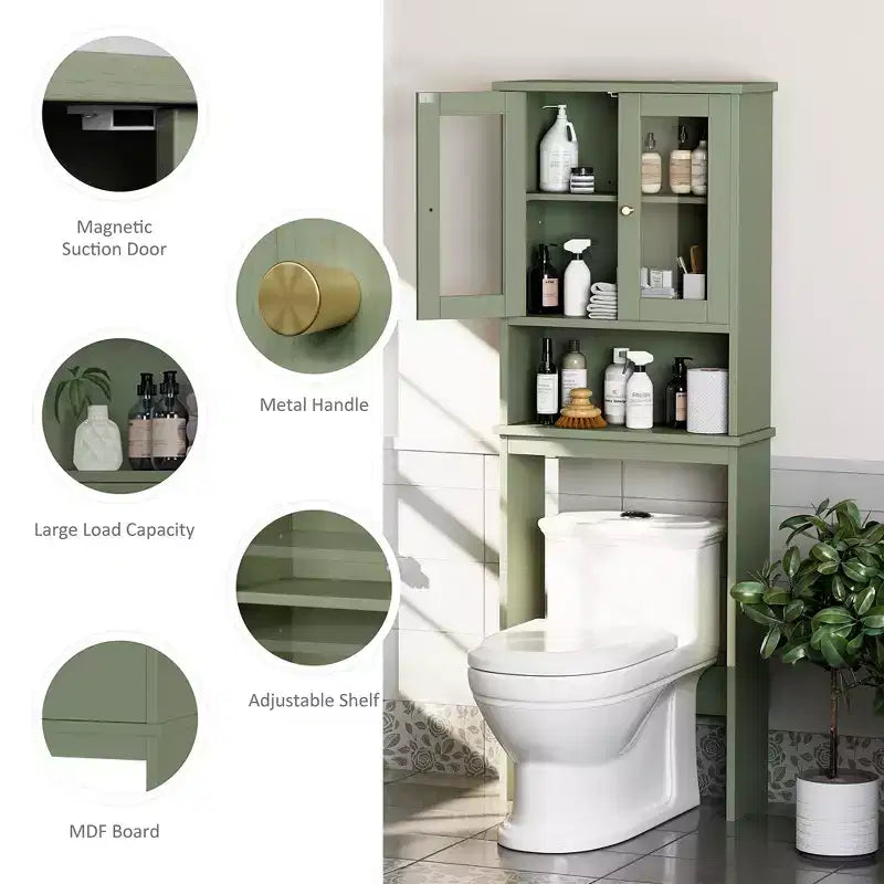 Estantes para Inodoro con Doble Puerta de Cristal Templado y Estante Ajustable
