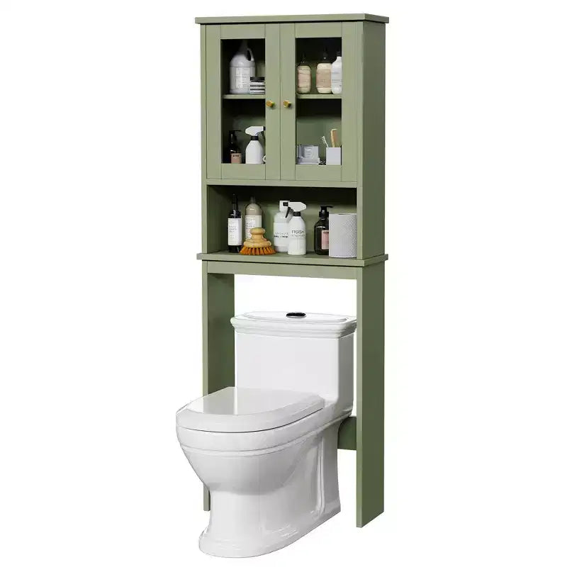 Estantes para Inodoro con Doble Puerta de Cristal Templado y Estante Ajustable