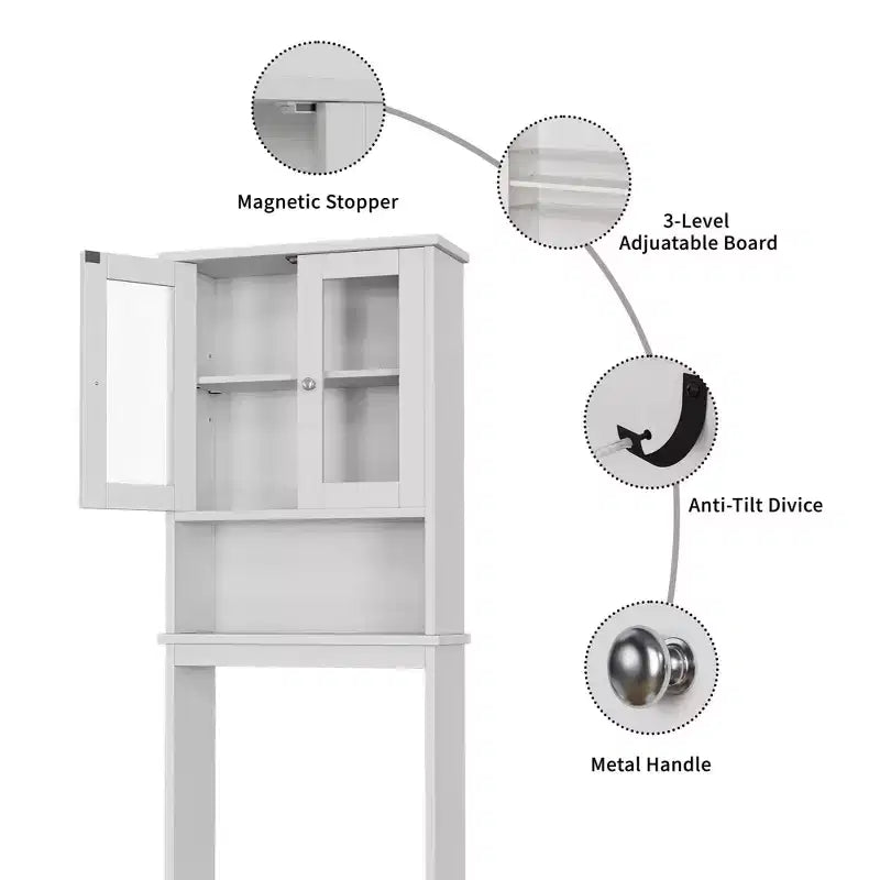 Estantes para Inodoro con Doble Puerta de Cristal Templado y Estante Ajustable