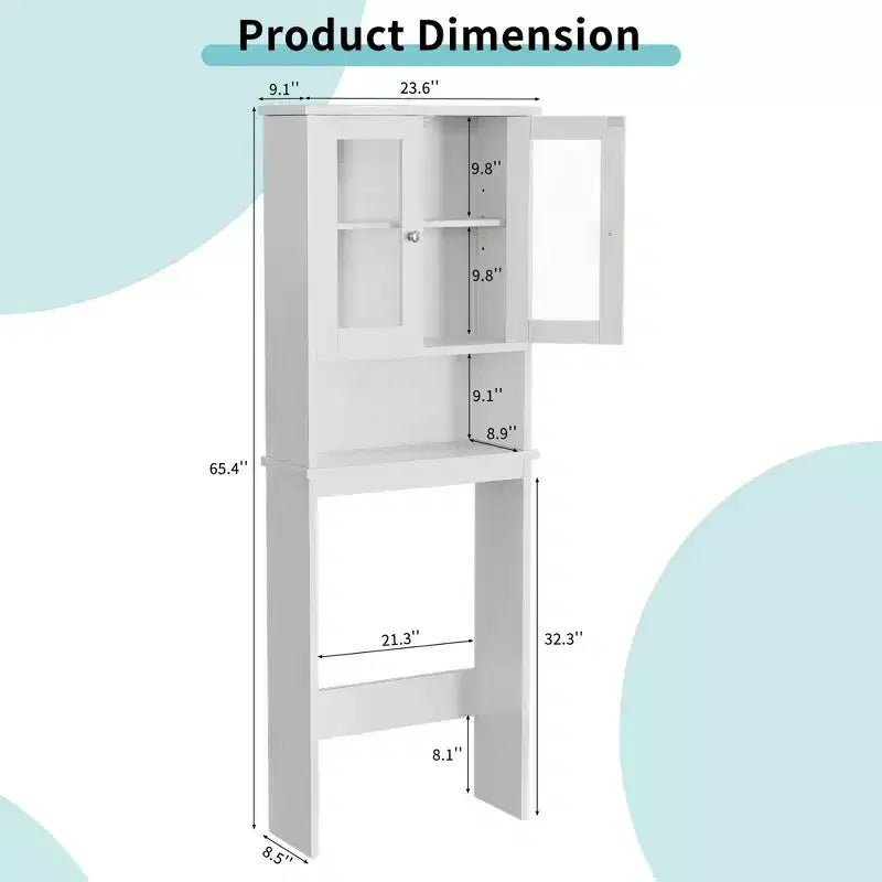 Estantes para Inodoro con Doble Puerta de Cristal Templado y Estante Ajustable