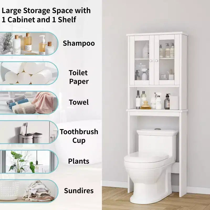 Estantes para Inodoro con Doble Puerta de Cristal Templado y Estante Ajustable
