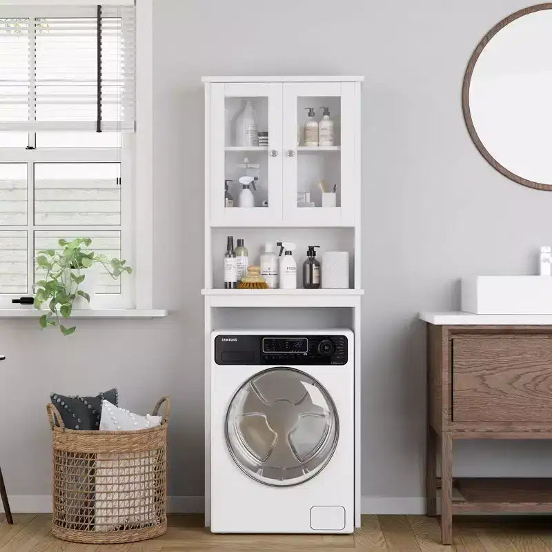Estantes para Inodoro con Doble Puerta de Cristal Templado y Estante Ajustable