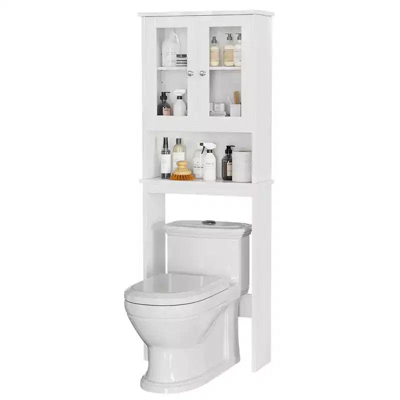 Estantes para Inodoro con Doble Puerta de Cristal Templado y Estante Ajustable