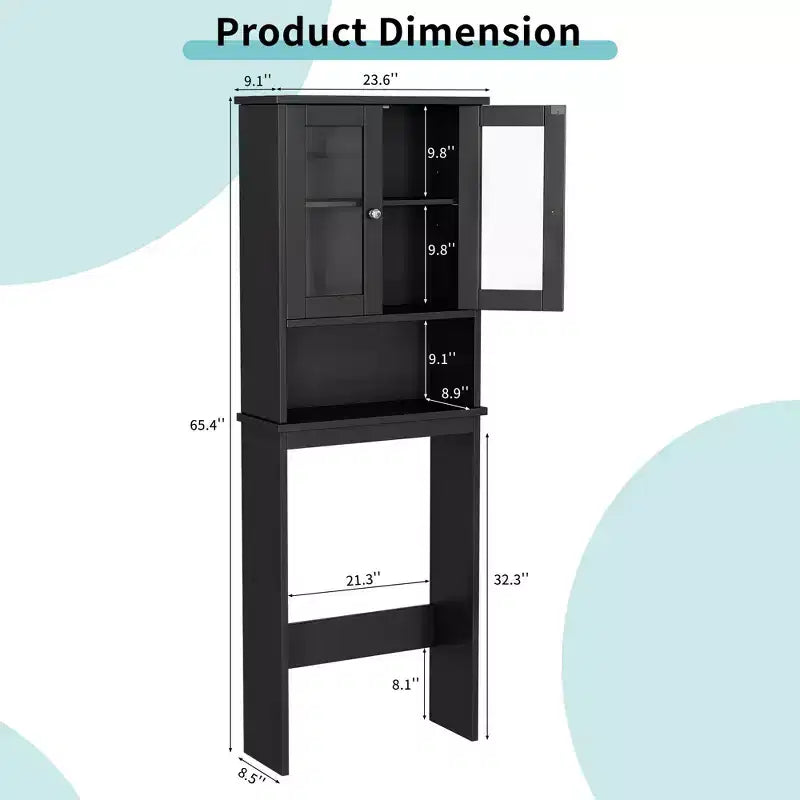 Estantes para Inodoro con Doble Puerta de Cristal Templado y Estante Ajustable