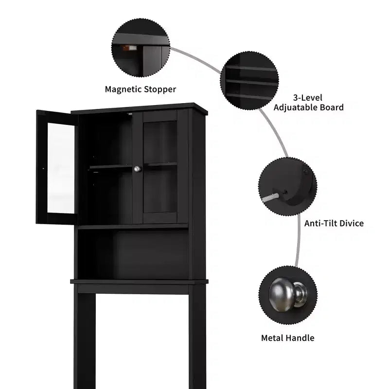 Estantes para Inodoro con Doble Puerta de Cristal Templado y Estante Ajustable