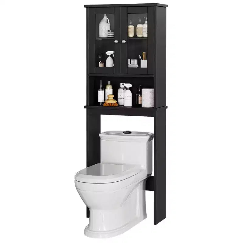 Estantes para Inodoro con Doble Puerta de Cristal Templado y Estante Ajustable