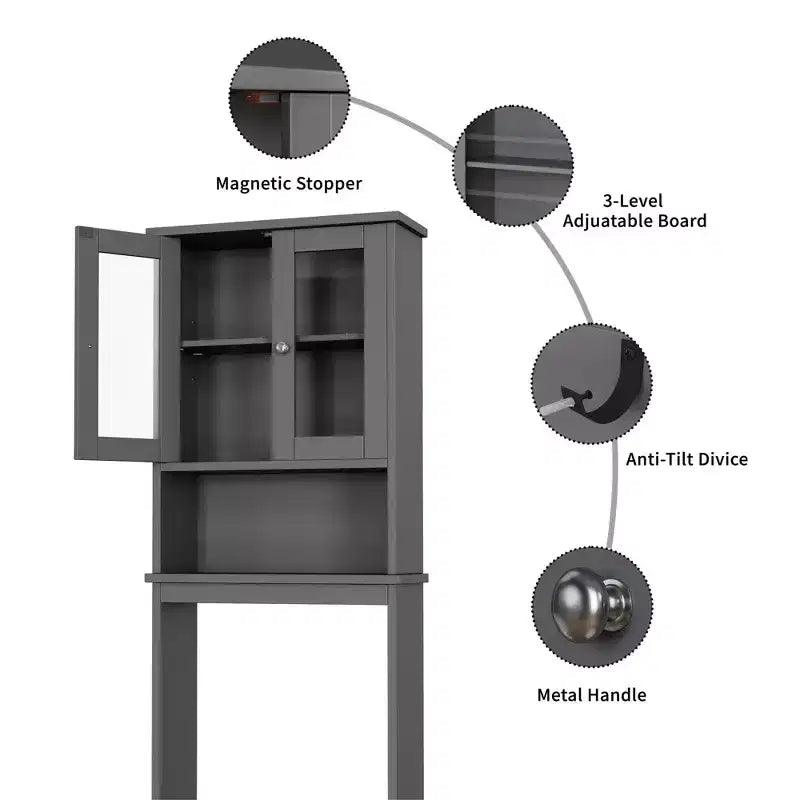 Estantes para Inodoro con Doble Puerta de Cristal Templado y Estante Ajustable