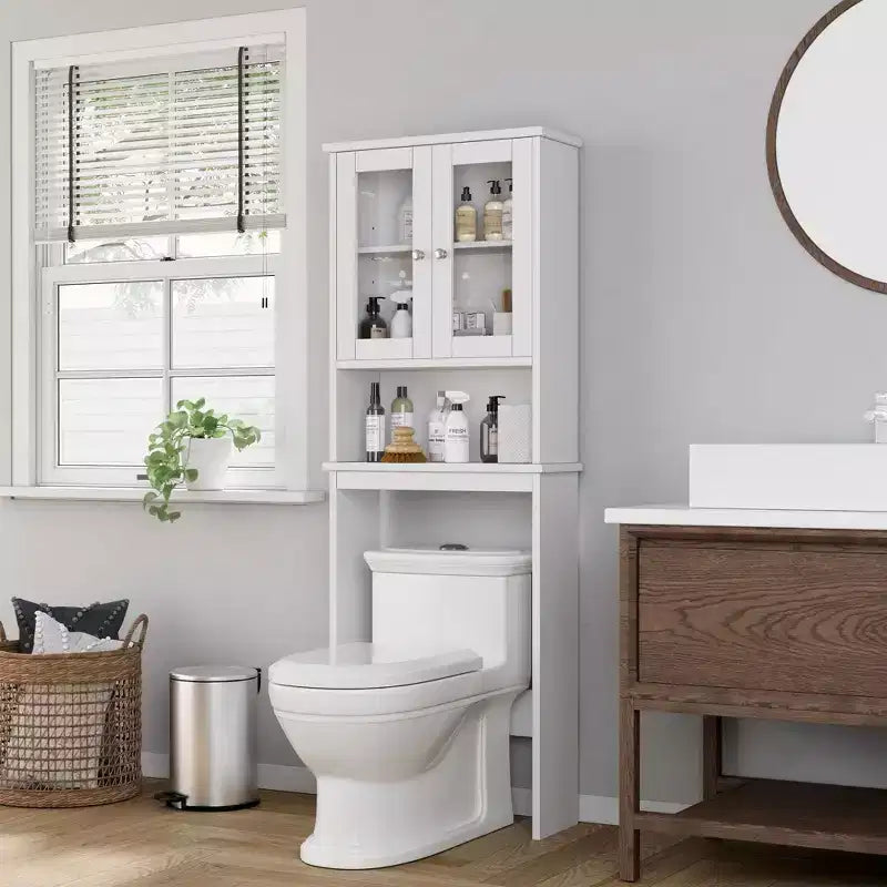 Estantes para Inodoro con Doble Puerta de Cristal Templado y Estante Ajustable