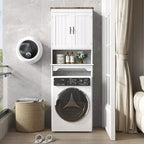 Armario de almacenamiento para colocar sobre el inodoro con soporte para papel higiénico, organizador de baño de doble puerta con estantes ajustables, estante de baño independiente, blanco