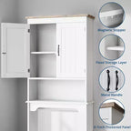 Armario de almacenamiento para colocar sobre el inodoro con soporte para papel higiénico, organizador de baño de doble puerta con estantes ajustables, estante de baño independiente, blanco