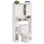 Armario de almacenamiento para colocar sobre el inodoro con soporte para papel higiénico, organizador de baño de doble puerta con estantes ajustables, estante de baño independiente, blanco