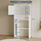 Armario de almacenamiento para colocar sobre el inodoro con soporte para papel higiénico, organizador de baño de doble puerta con estantes ajustables, estante de baño independiente, blanco