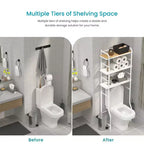 Organizador de almacenamiento de 3 niveles para inodoro con detalles de bambú y estructura de acero, estante de baño independiente, blanco
