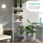 Organizador de almacenamiento de 3 niveles para inodoro con detalles de bambú y estructura de acero, estante de baño independiente, blanco