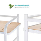 Organizador de almacenamiento de 3 niveles para inodoro con detalles de bambú y estructura de acero, estante de baño independiente, blanco