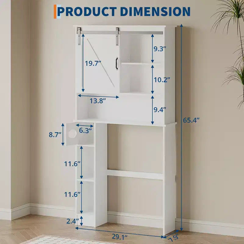 Armario de almacenamiento para colocar sobre el inodoro con puerta corrediza de granero, estante organizador de baño con repisa ajustable y soporte para papel higiénico para baño