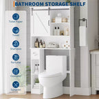 Armario de almacenamiento para colocar sobre el inodoro con puerta corrediza de granero, estante organizador de baño con repisa ajustable y soporte para papel higiénico para baño