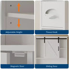 Armario de almacenamiento para colocar sobre el inodoro con puerta corrediza de granero, estante organizador de baño con repisa ajustable y soporte para papel higiénico para baño