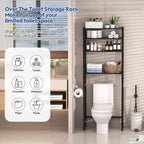 Estante organizador para baño de 4 niveles sobre el inodoro, estantería de almacenamiento negra con altura ajustable, mueble independiente que ahorra espacio