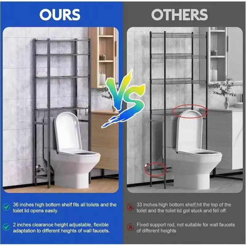 Estante organizador para baño de 4 niveles sobre el inodoro, estantería de almacenamiento negra con altura ajustable, mueble independiente que ahorra espacio