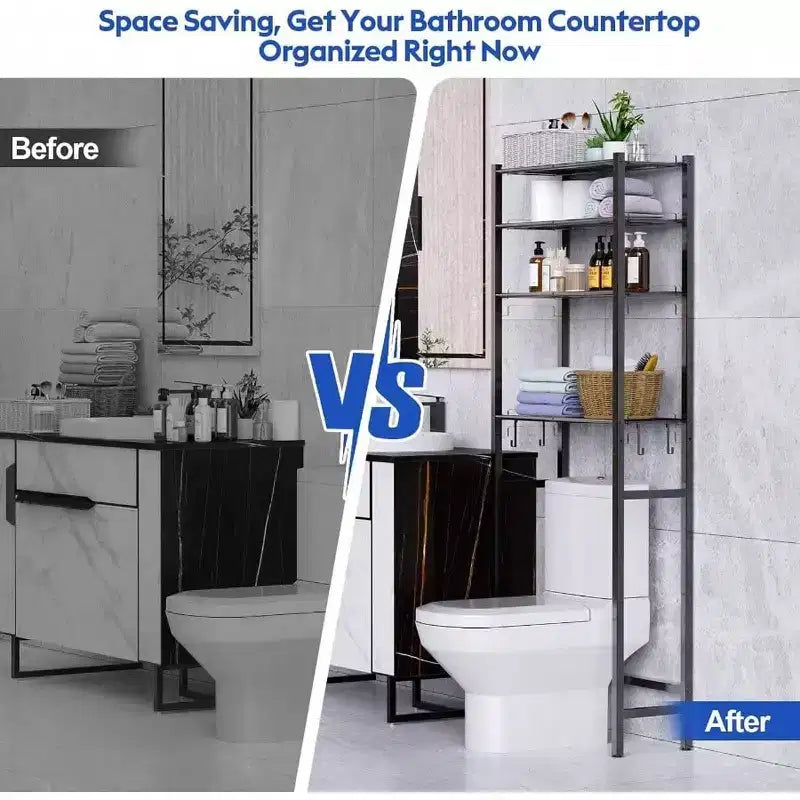 Estante organizador para baño de 4 niveles sobre el inodoro, estantería de almacenamiento negra con altura ajustable, mueble independiente que ahorra espacio