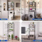 Estante organizador para baño de 4 niveles sobre el inodoro, estantería de almacenamiento negra con altura ajustable, mueble independiente que ahorra espacio