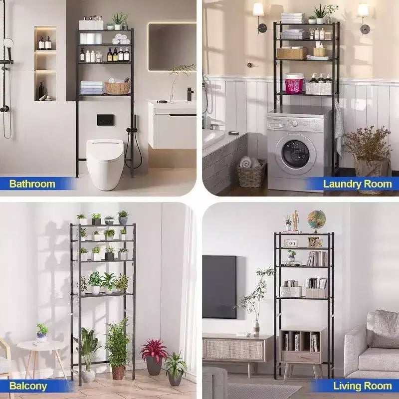 Estante organizador para baño de 4 niveles sobre el inodoro, estantería de almacenamiento negra con altura ajustable, mueble independiente que ahorra espacio