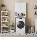 Mueble de almacenamiento para baño sobre inodoro de doble puerta, organizador blanco para inodoro con estante interior ajustable y estante de almacenamiento abierto