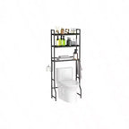 Estante de almacenamiento de 3 niveles de madera para baño, organizador de baño sobre inodoro, ahorro de espacio, independiente, con 4 ganchos, para baño o lavadero