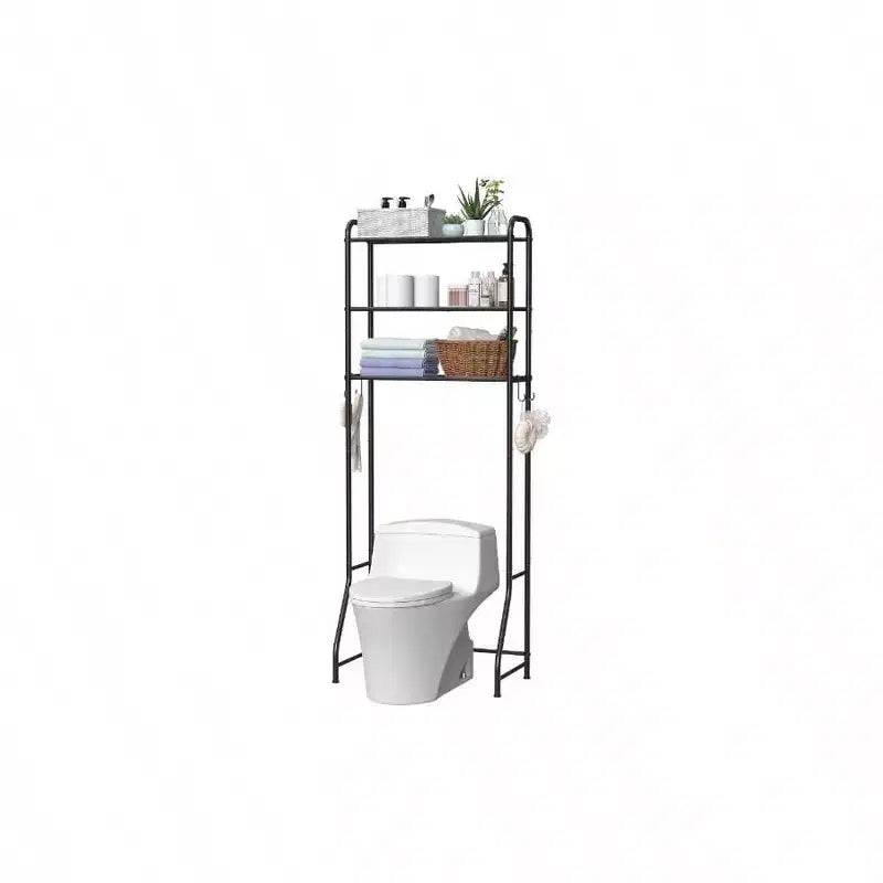 Estante de almacenamiento de 3 niveles sobre el inodoro, organizador de baño, estantes, mueble negro, independiente, ahorrador de espacio