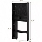 Armario de almacenamiento sobre el inodoro, almacenamiento de baño estilo rústico con puerta corredera, estantes ajustables que ahorran espacio en color negro