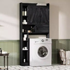Armario de almacenamiento sobre el inodoro, almacenamiento de baño estilo rústico con puerta corredera, estantes ajustables que ahorran espacio en color negro